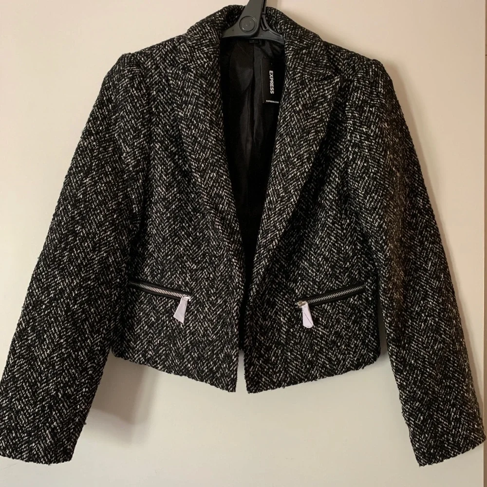 NWT Express Wool Herringbone Zip Pocket Jacket - Picture 3 of 8